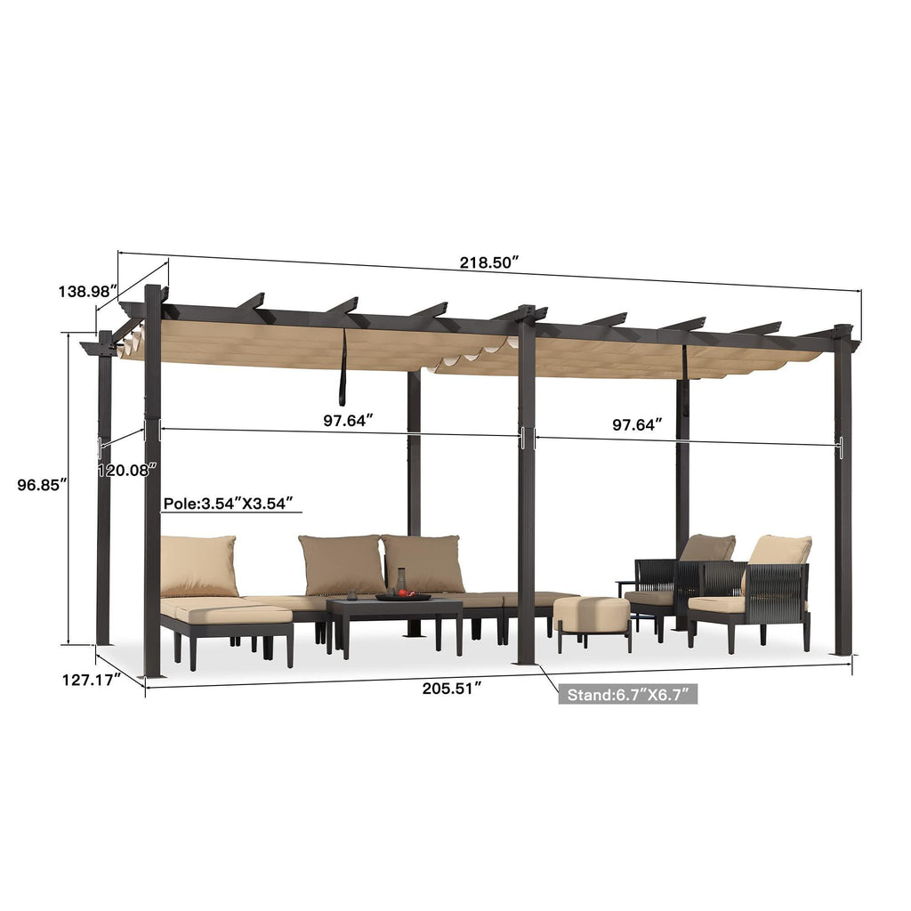 PURPLE LEAF Outdoor Pergola with Retractable Canopy Aluminum Shelter for Porch Garden  Beach Shade Pavilion Pergola Modern Backyard Deck