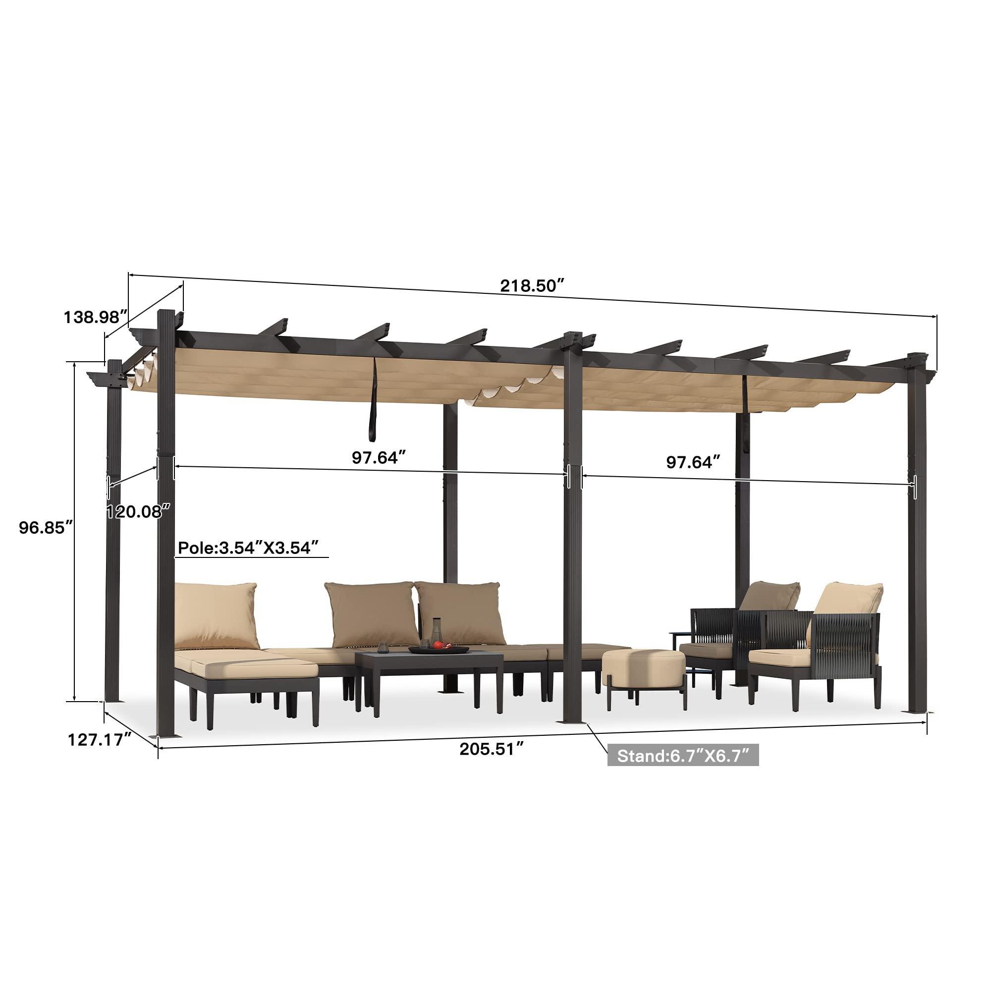 PURPLE LEAF Outdoor Pergola with Retractable Canopy Aluminum Shelter for Porch Garden  Beach Shade Pavilion Pergola Modern Backyard Deck