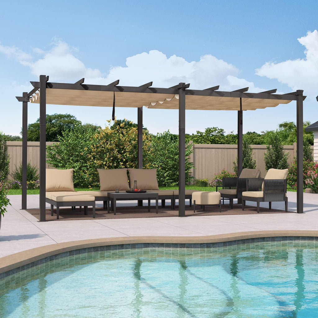 PURPLE LEAF Outdoor Pergola with Retractable Canopy Aluminum Shelter for Porch Garden  Beach Shade Pavilion Pergola Modern Backyard Deck