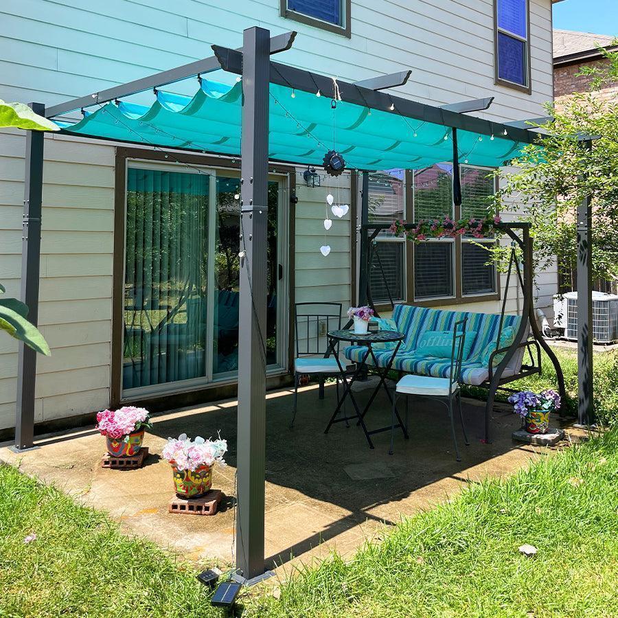 PURPLE LEAF Outdoor Pergola with Retractable Canopy Aluminum Shelter for Porch Garden  Beach Shade Pavilion Pergola Modern Backyard Deck