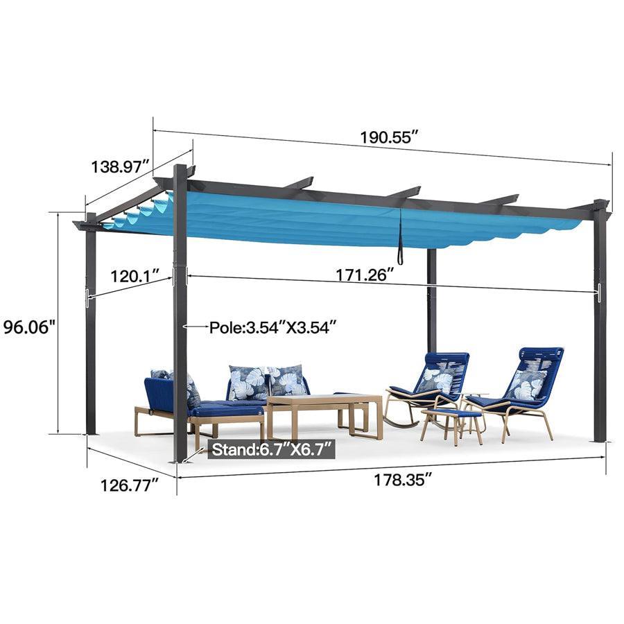 PURPLE LEAF Outdoor Pergola with Retractable Canopy Aluminum Shelter for Porch Garden  Beach Shade Pavilion Pergola Modern Backyard Deck