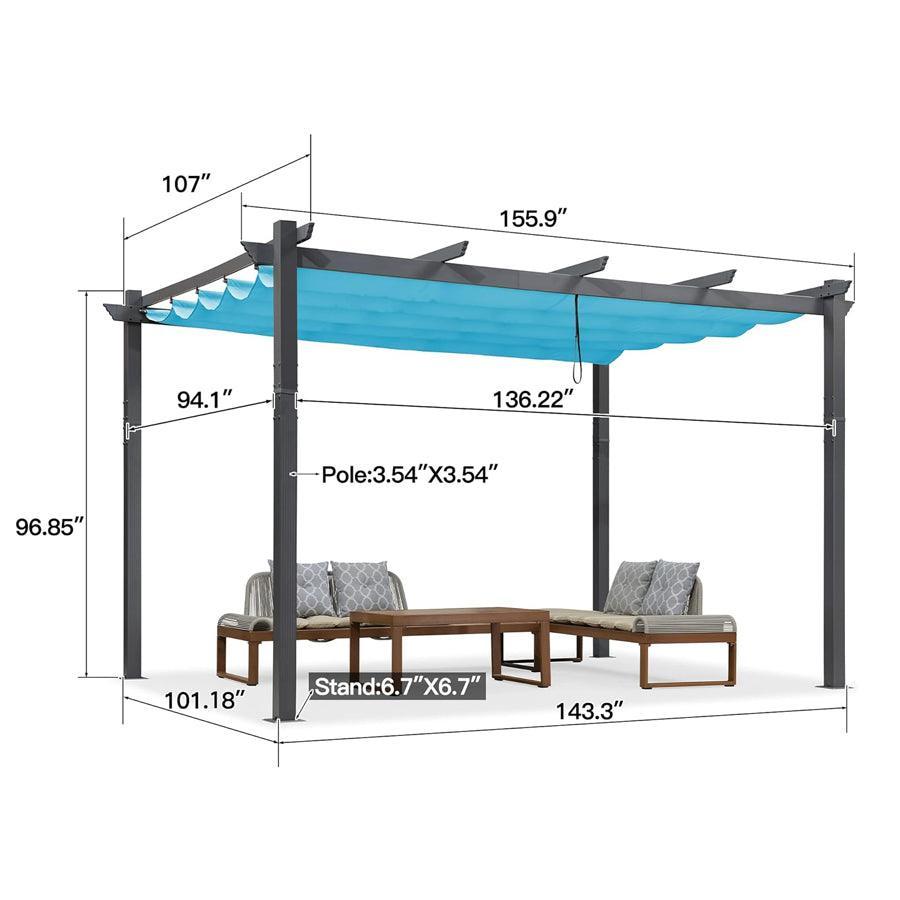 PURPLE LEAF Outdoor Pergola with Retractable Canopy Aluminum Shelter for Porch Garden  Beach Shade Pavilion Pergola Modern Backyard Deck