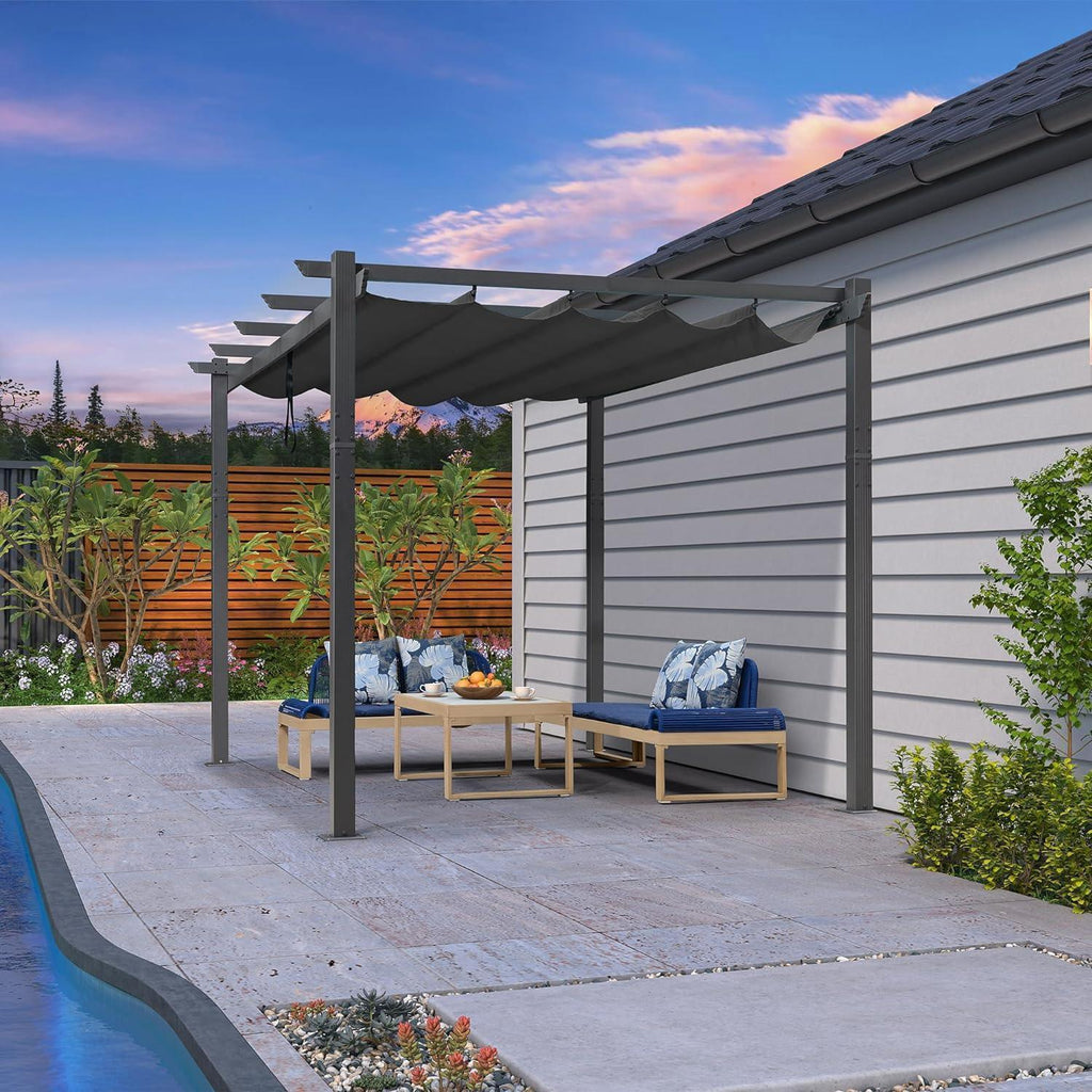 PURPLE LEAF Outdoor Pergola with Retractable Canopy Aluminum Shelter for Porch Garden  Beach Shade Pavilion Pergola Modern Backyard Deck