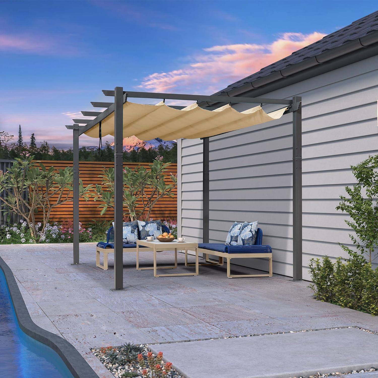 PURPLE LEAF Outdoor Pergola with Retractable Canopy Aluminum Shelter for Porch Garden  Beach Shade Pavilion Pergola Modern Backyard Deck