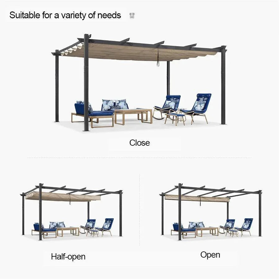 PURPLE LEAF Outdoor Pergola with Retractable Canopy Aluminum Shelter for Porch Garden  Beach Shade Pavilion Pergola Modern Backyard Deck