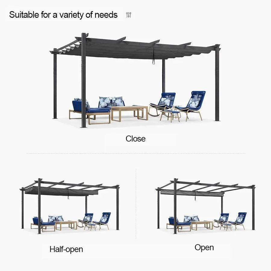 PURPLE LEAF Outdoor Pergola with Retractable Canopy Aluminum Shelter for Porch Garden  Beach Shade Pavilion Pergola Modern Backyard Deck