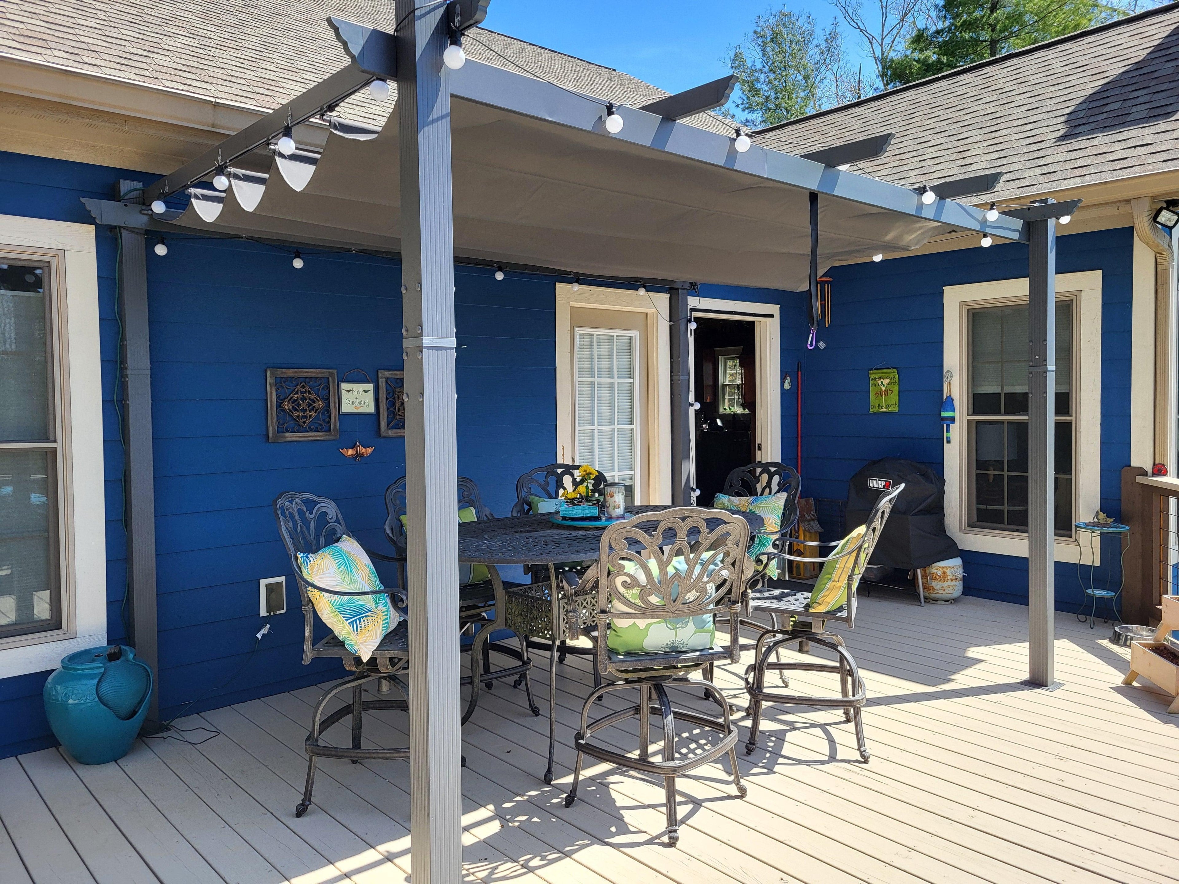PURPLE LEAF Outdoor Pergola with Retractable Canopy Aluminum Shelter for Porch Garden  Beach Shade Pavilion Pergola Modern Backyard Deck