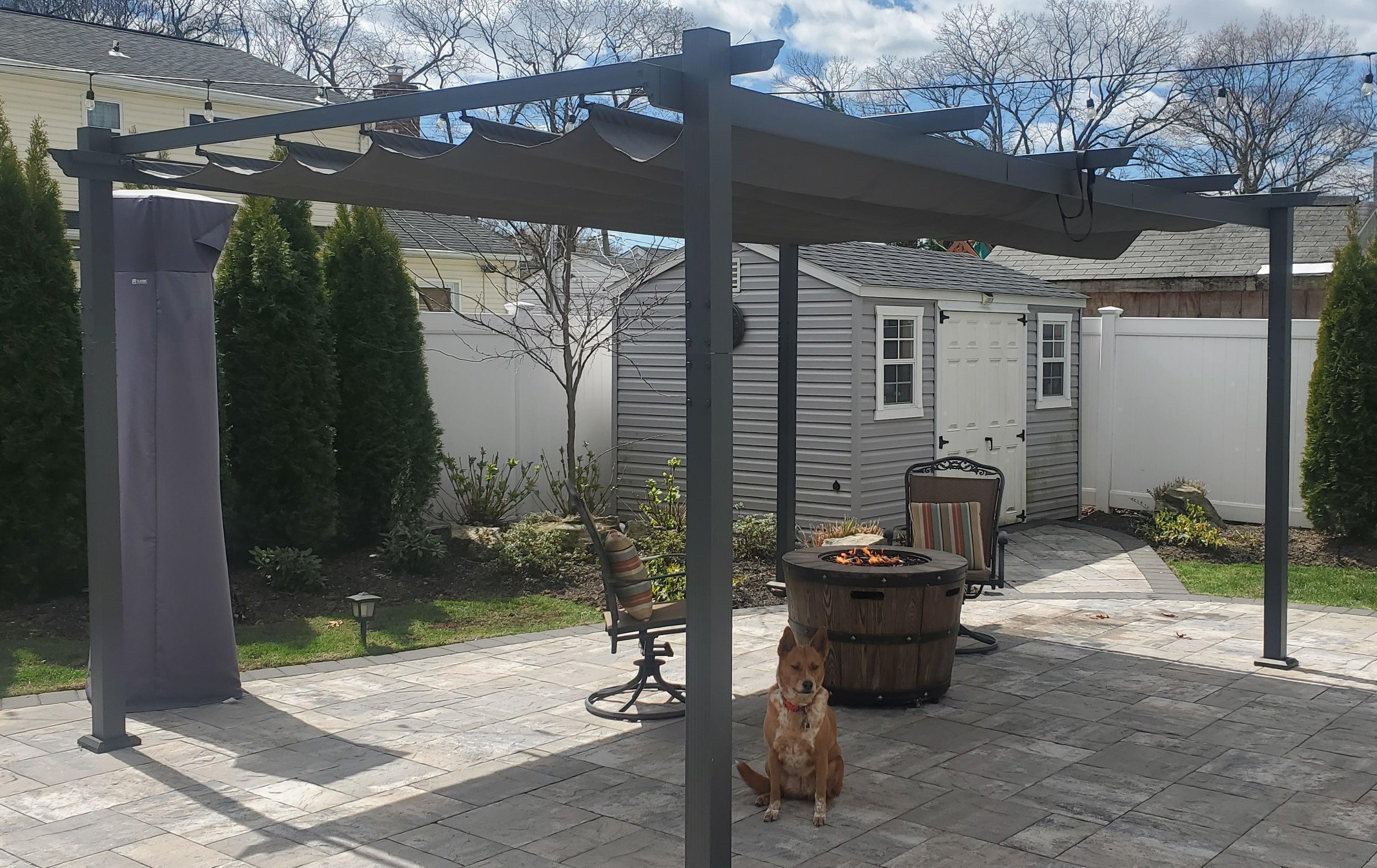 PURPLE LEAF Outdoor Pergola with Retractable Canopy Aluminum Shelter for Porch Garden  Beach Shade Pavilion Pergola Modern Backyard Deck