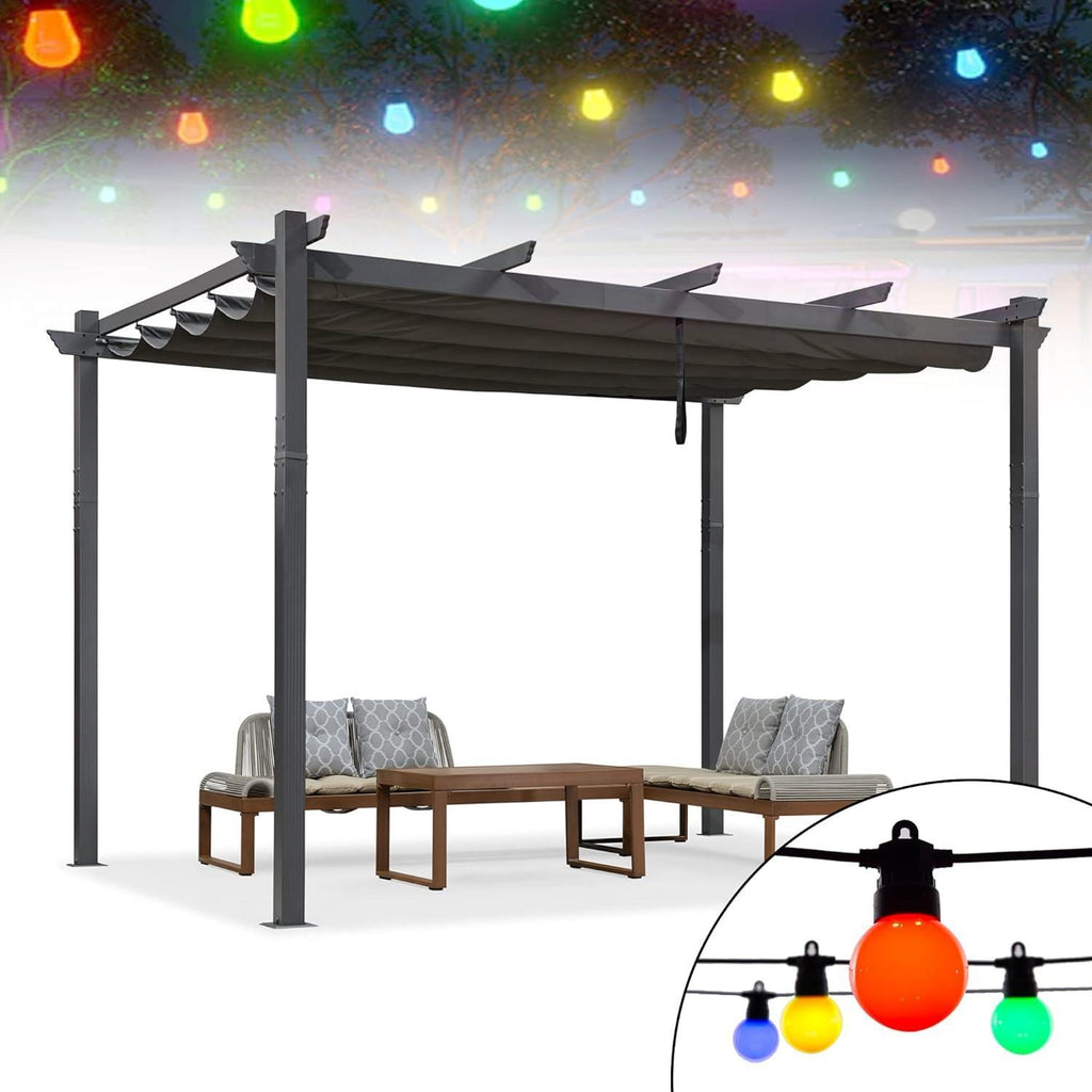 PURPLE LEAF Outdoor Pergola with Retractable Canopy Aluminum Shelter for Porch Garden  Beach Shade Pavilion Pergola Modern Backyard Deck