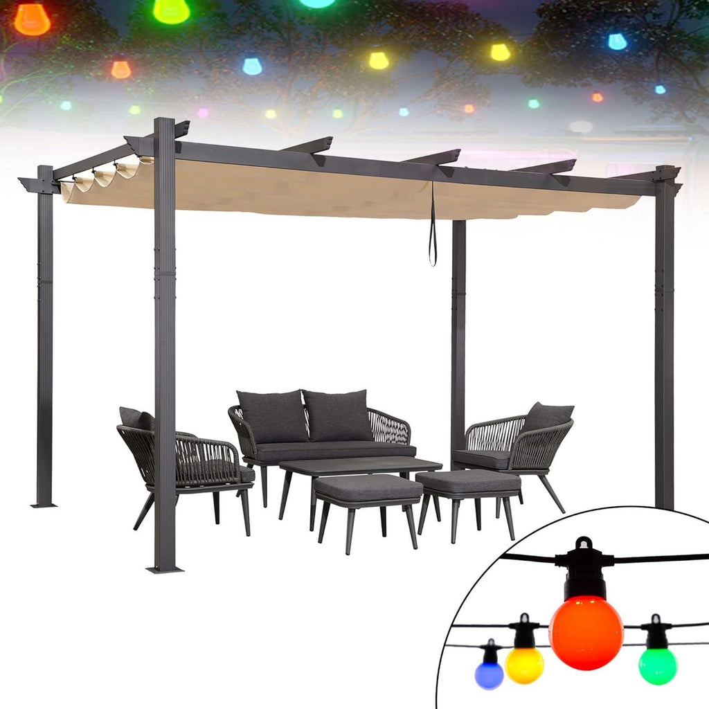 PURPLE LEAF Outdoor Pergola with Retractable Canopy Aluminum Shelter for Porch Garden  Beach Shade Pavilion Pergola Modern Backyard Deck