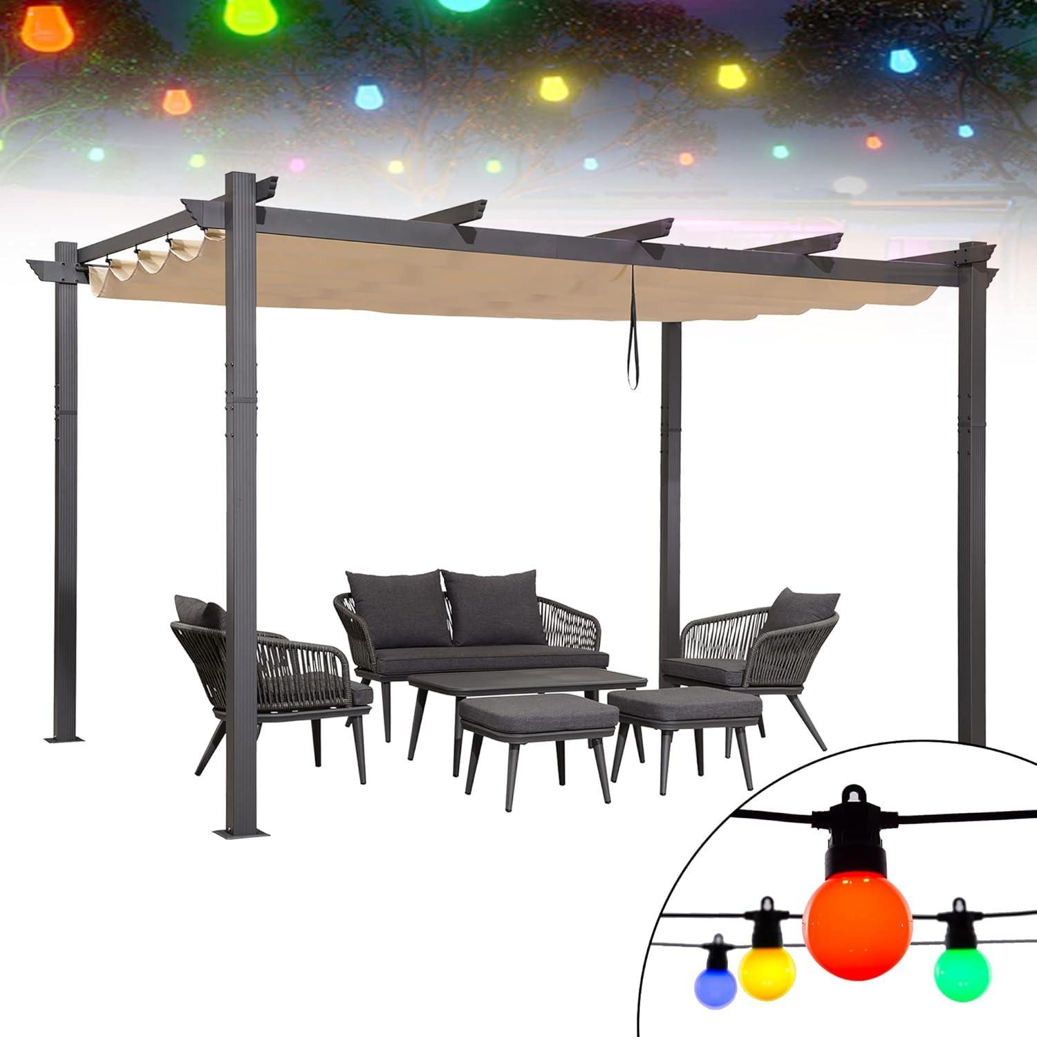 PURPLE LEAF Outdoor Pergola with Retractable Canopy Aluminum Shelter for Porch Garden  Beach Shade Pavilion Pergola Modern Backyard Deck