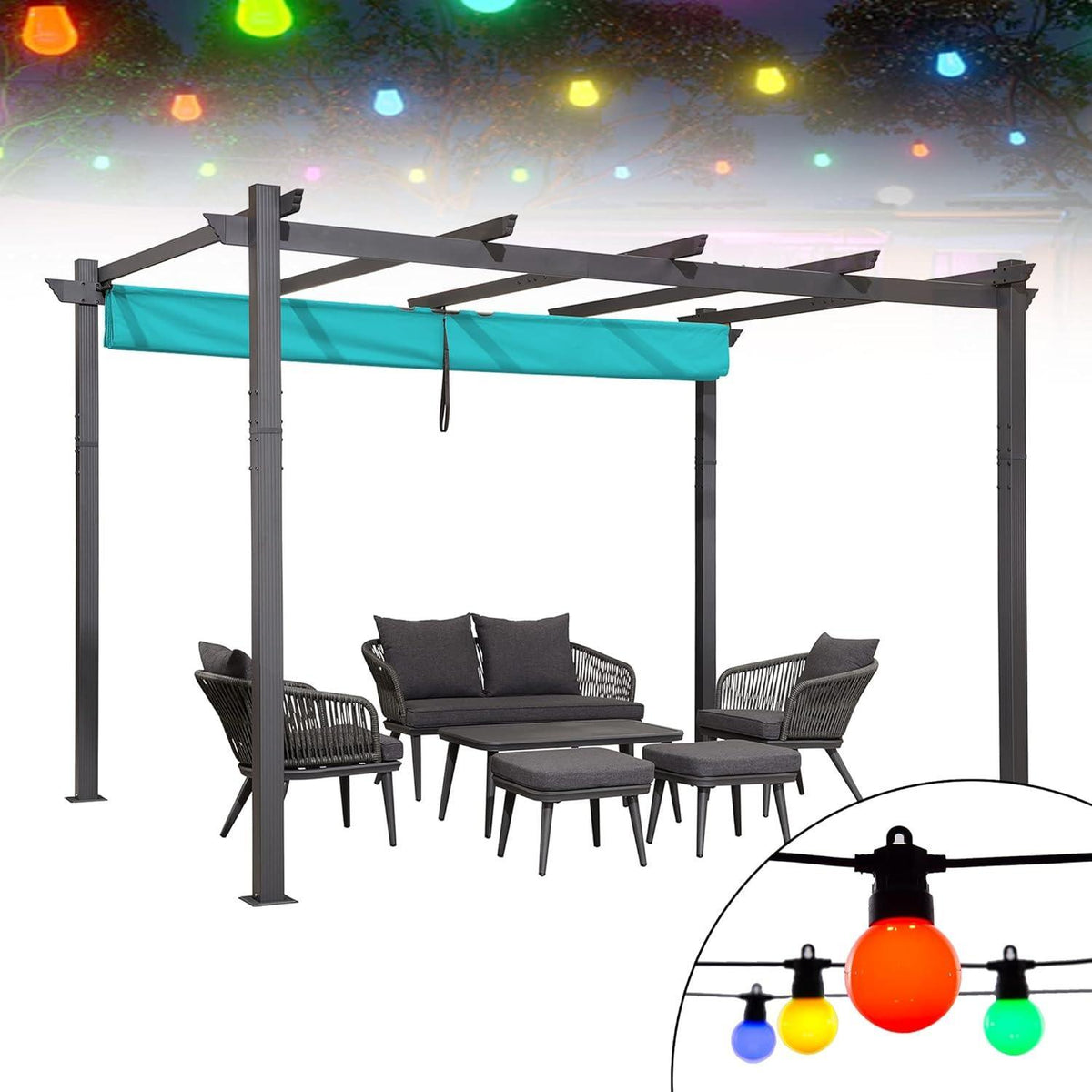 PURPLE LEAF Outdoor Pergola with Retractable Canopy Aluminum Shelter for Porch Garden  Beach Shade Pavilion Pergola Modern Backyard Deck