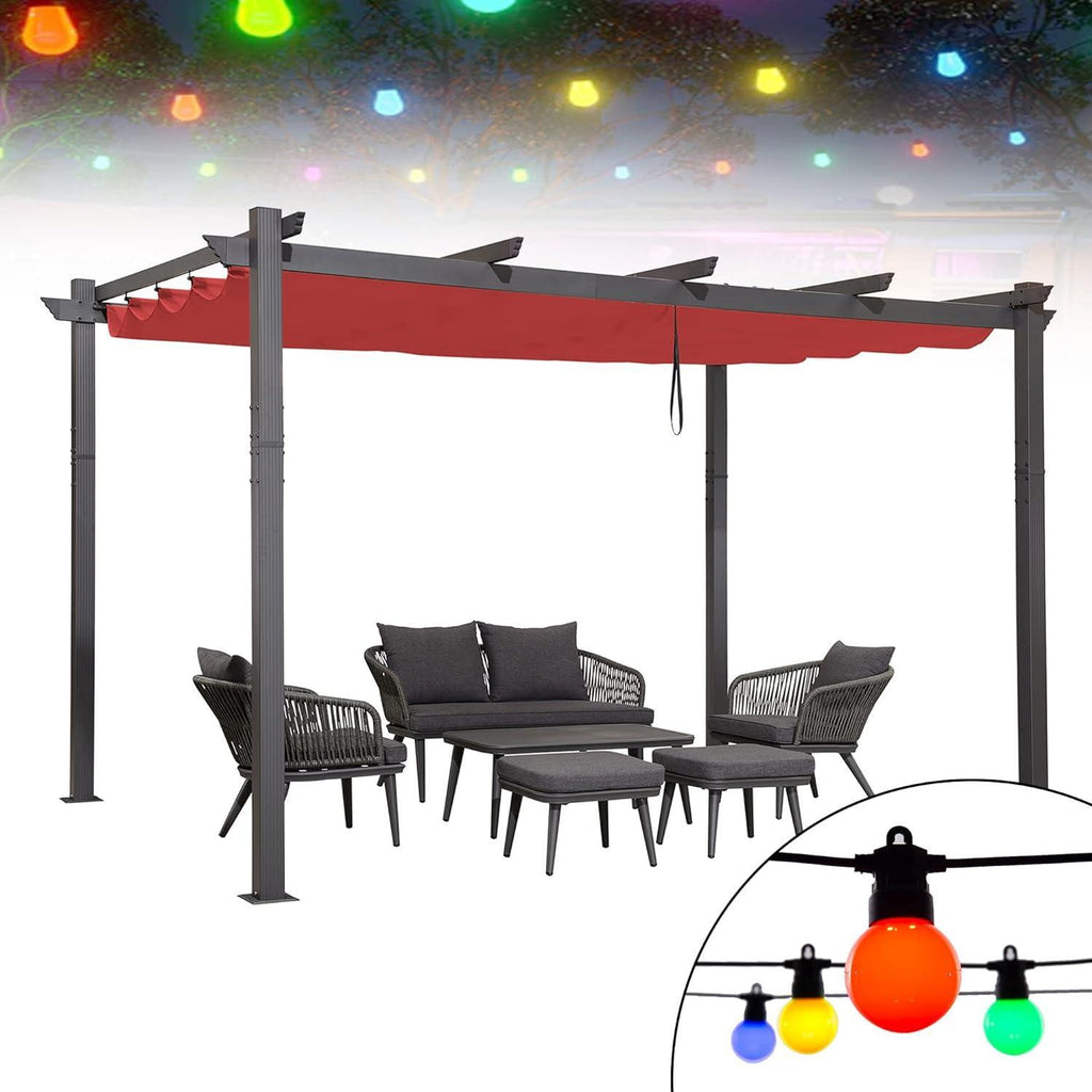 PURPLE LEAF Outdoor Pergola with Retractable Canopy Aluminum Shelter for Porch Garden  Beach Shade Pavilion Pergola Modern Backyard Deck