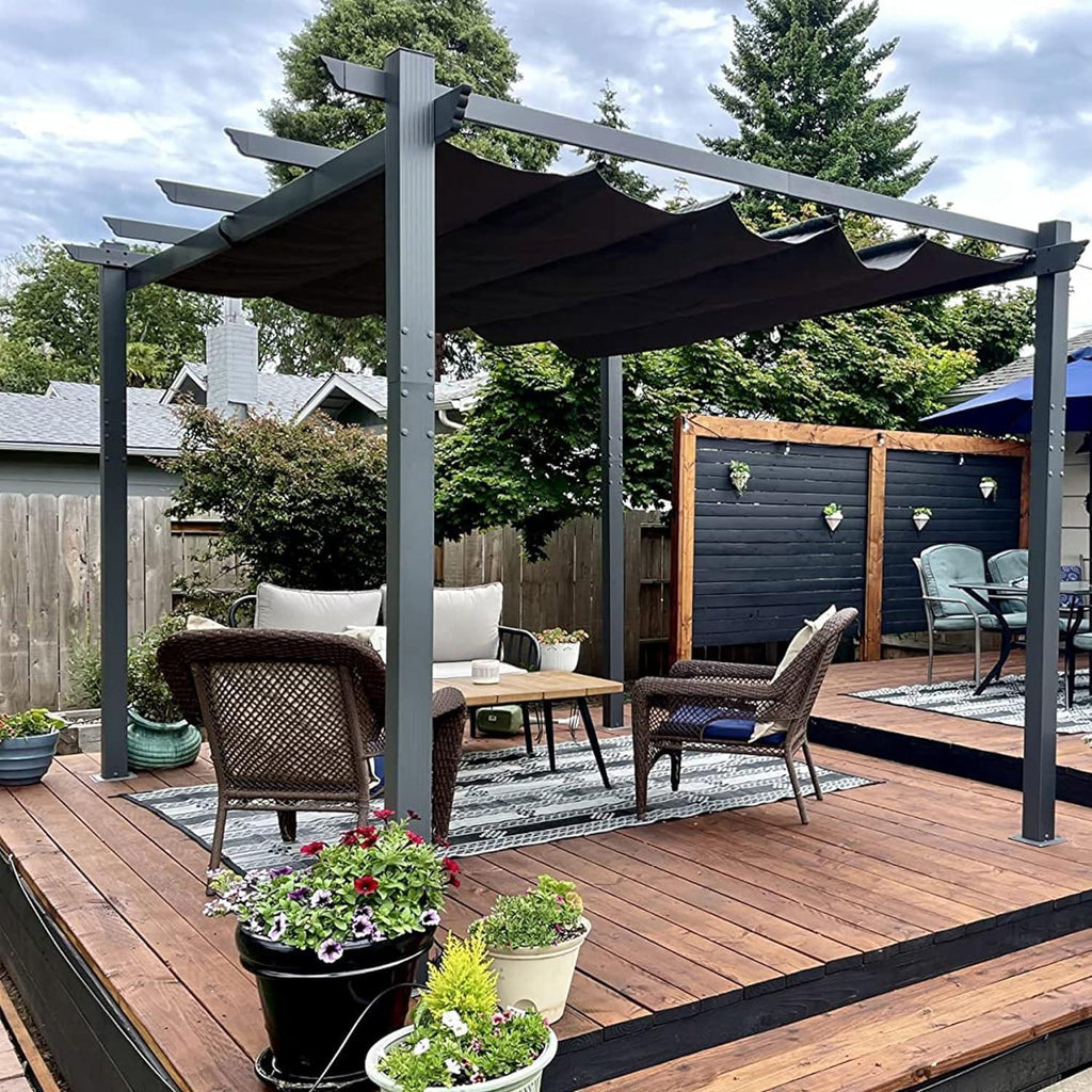 PURPLE LEAF Outdoor Pergola with Retractable Canopy Aluminum Shelter for Porch Garden  Beach Shade Pavilion Pergola Modern Backyard Deck