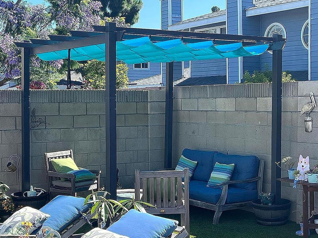 PURPLE LEAF Outdoor Pergola with Retractable Canopy Aluminum Shelter for Porch Garden  Beach Shade Pavilion Pergola Modern Backyard Deck