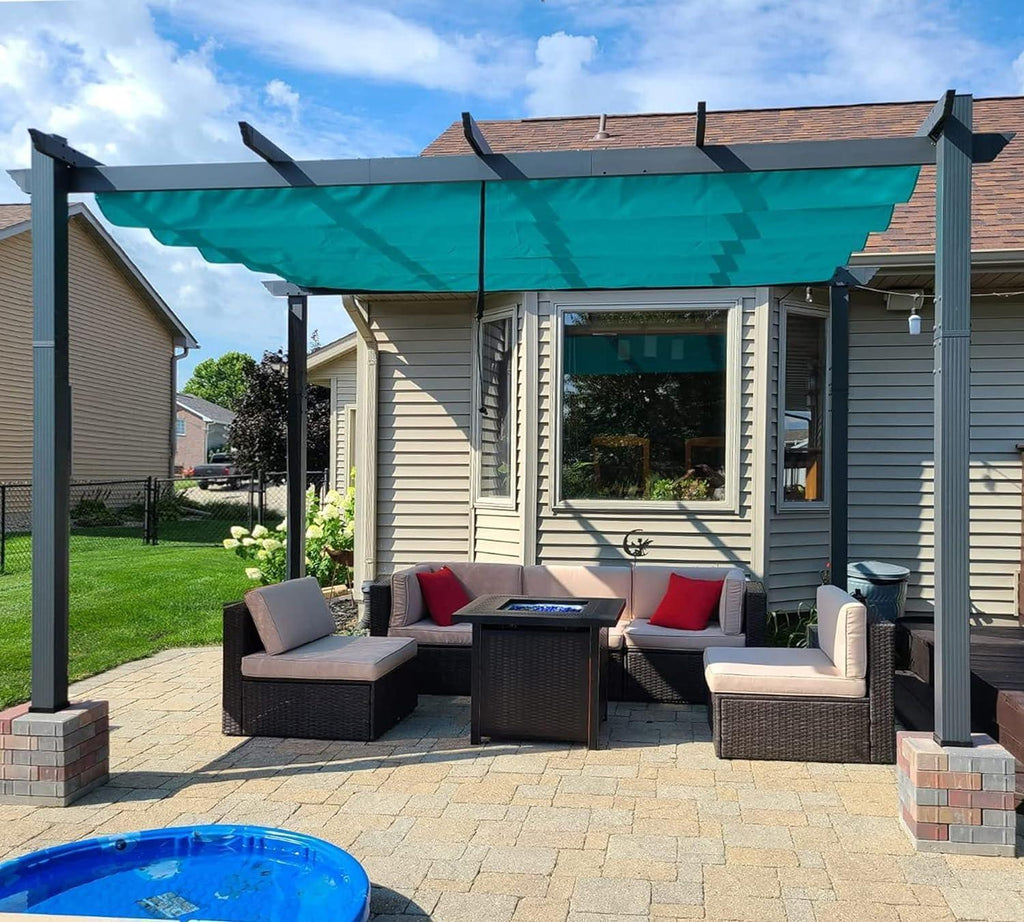 PURPLE LEAF Outdoor Pergola with Retractable Canopy Aluminum Shelter for Porch Garden  Beach Shade Pavilion Pergola Modern Backyard Deck