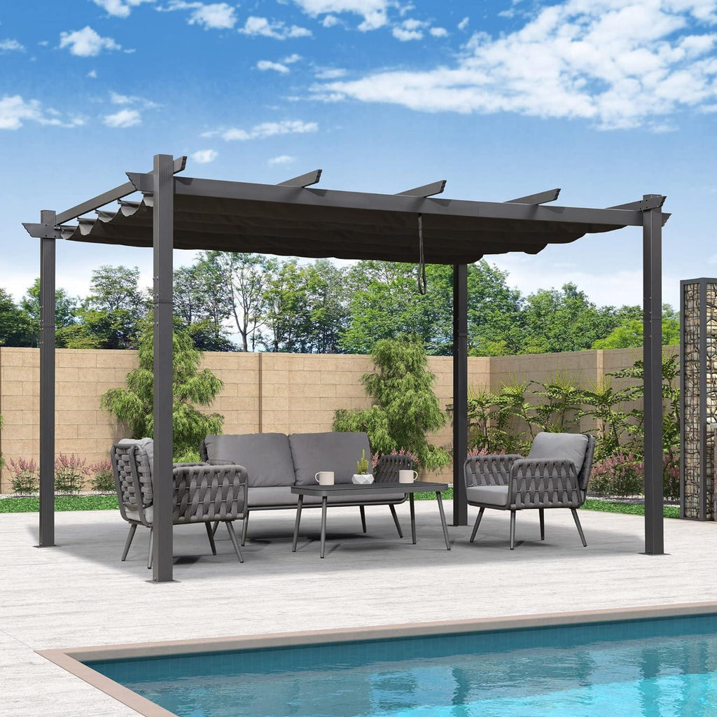 PURPLE LEAF Outdoor Pergola with Retractable Canopy Aluminum Shelter for Porch Garden  Beach Shade Pavilion Pergola Modern Backyard Deck
