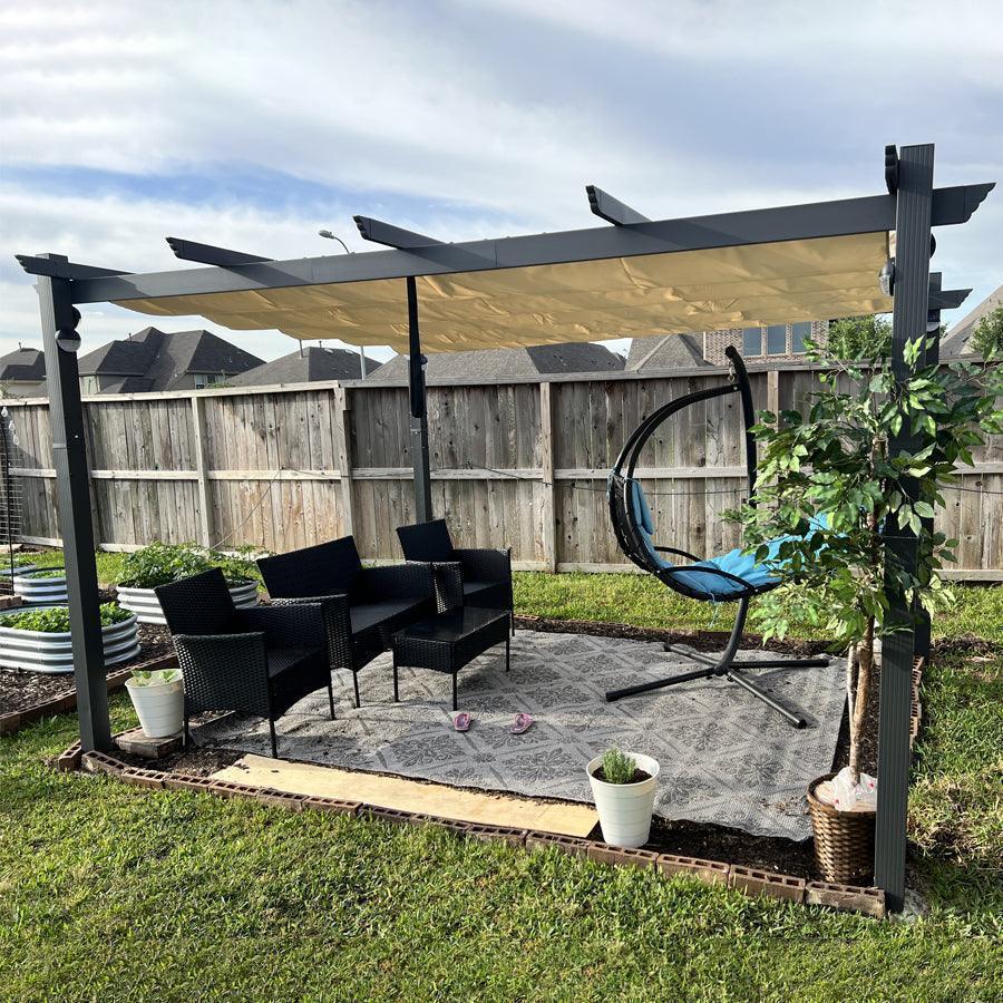 PURPLE LEAF Outdoor Pergola with Retractable Canopy Aluminum Shelter for Porch Garden  Beach Shade Pavilion Pergola Modern Backyard Deck