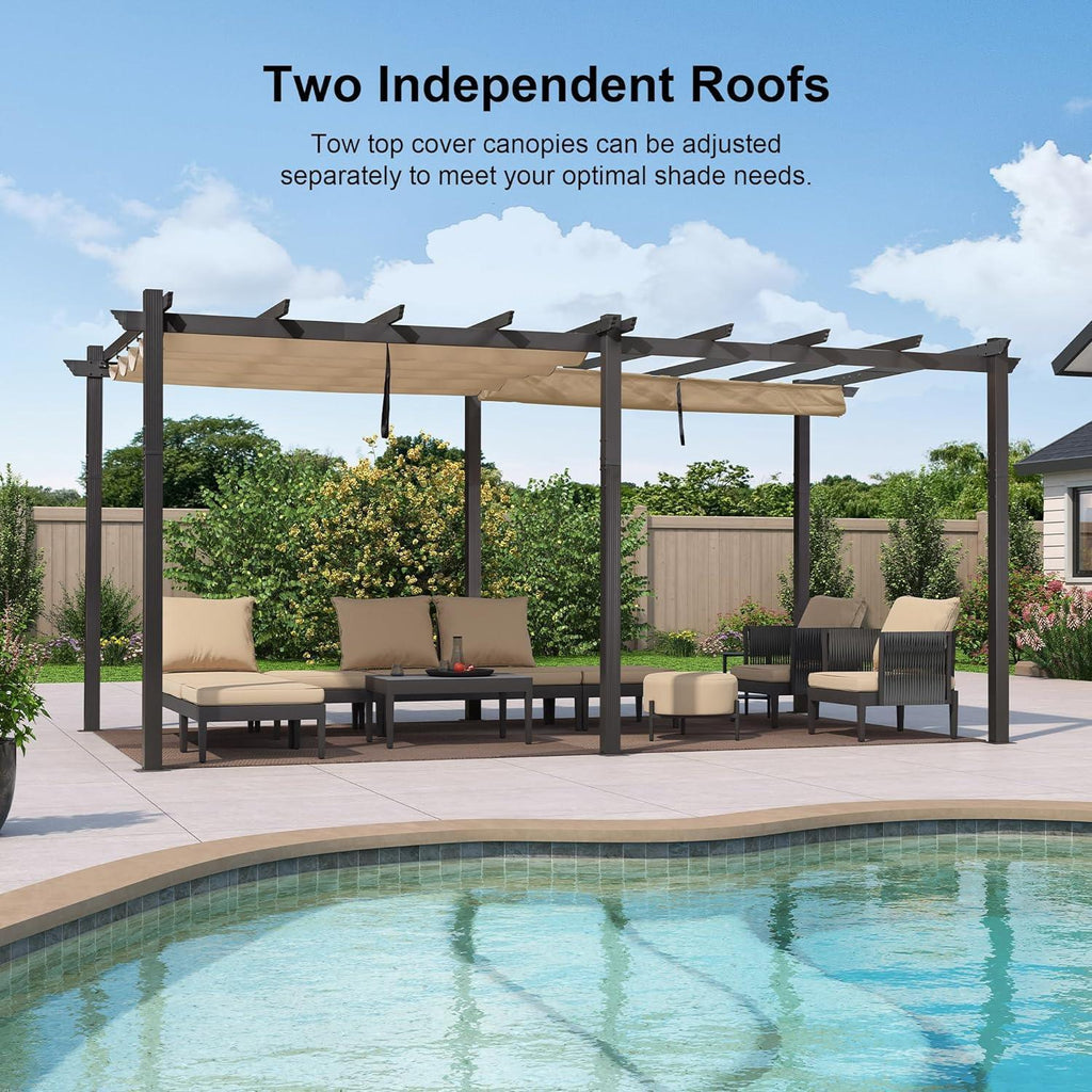 PURPLE LEAF Outdoor Pergola with Retractable Canopy Aluminum Shelter for Porch Garden  Beach Shade Pavilion Pergola Modern Backyard Deck