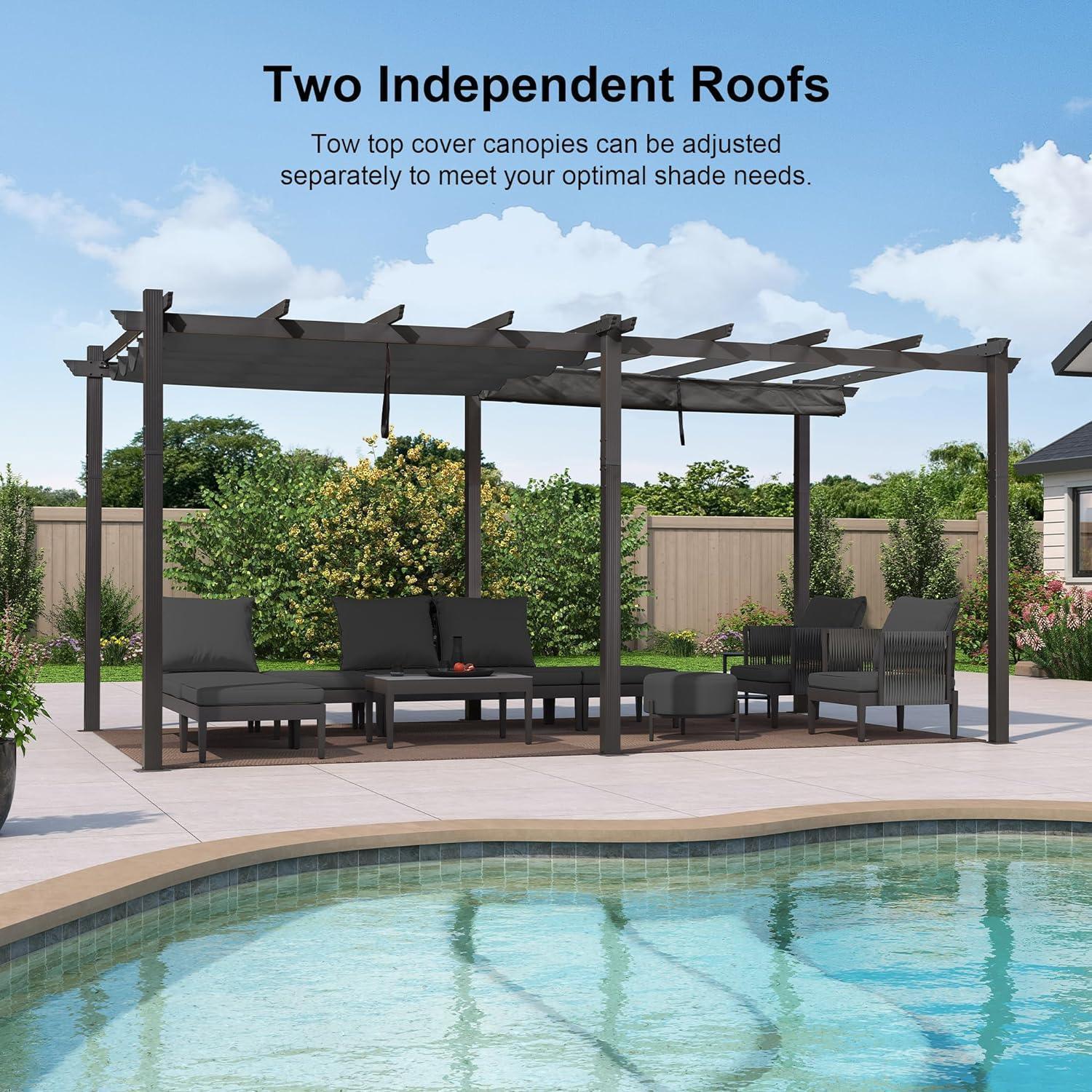 PURPLE LEAF Outdoor Pergola with Retractable Canopy Aluminum Shelter for Porch Garden  Beach Shade Pavilion Pergola Modern Backyard Deck