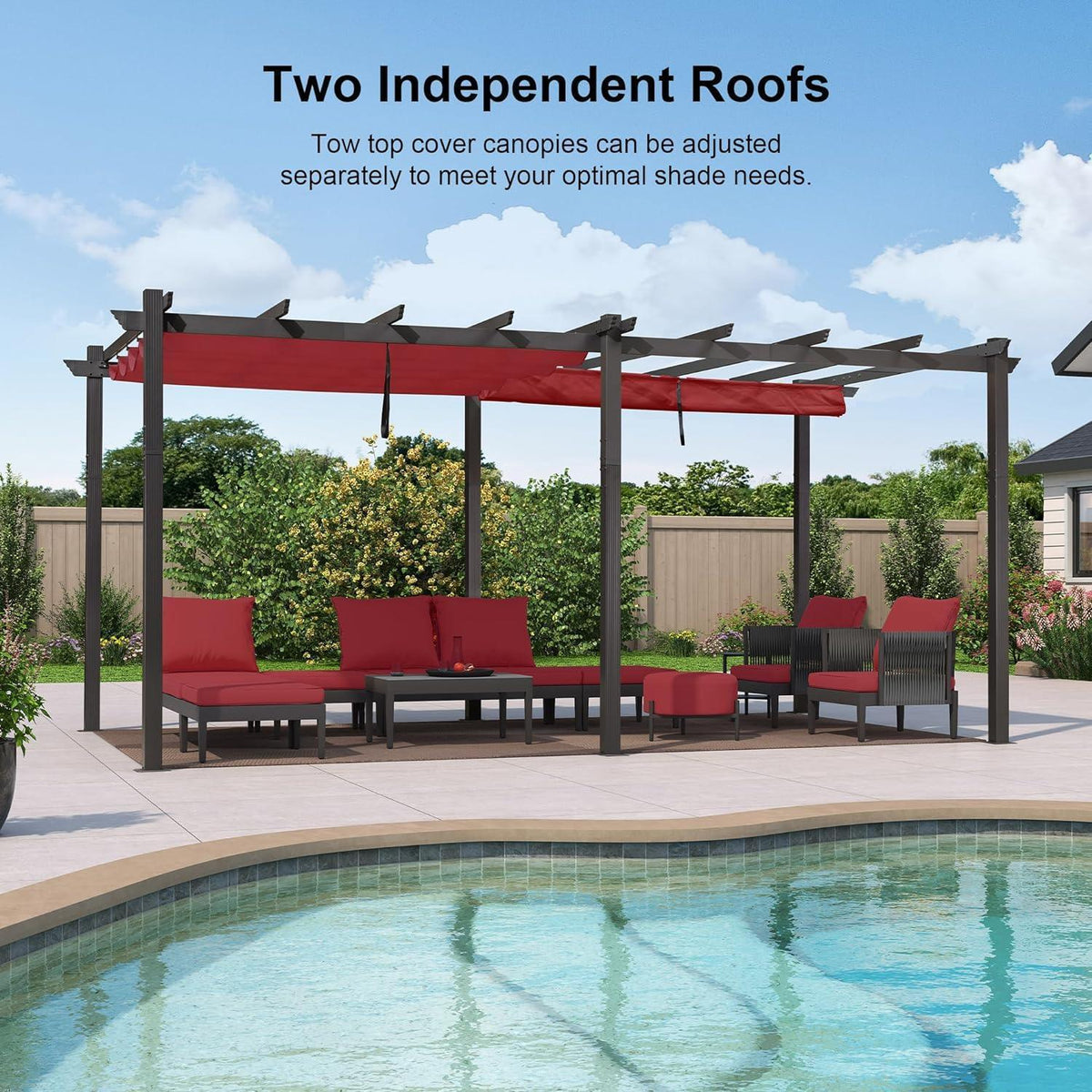 PURPLE LEAF Outdoor Pergola with Retractable Canopy Aluminum Shelter for Porch Garden  Beach Shade Pavilion Pergola Modern Backyard Deck