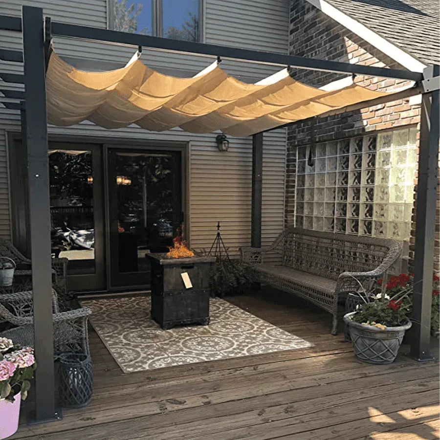 PURPLE LEAF Outdoor Pergola with Retractable Canopy Aluminum Shelter for Porch Garden  Beach Shade Pavilion Pergola Modern Backyard Deck