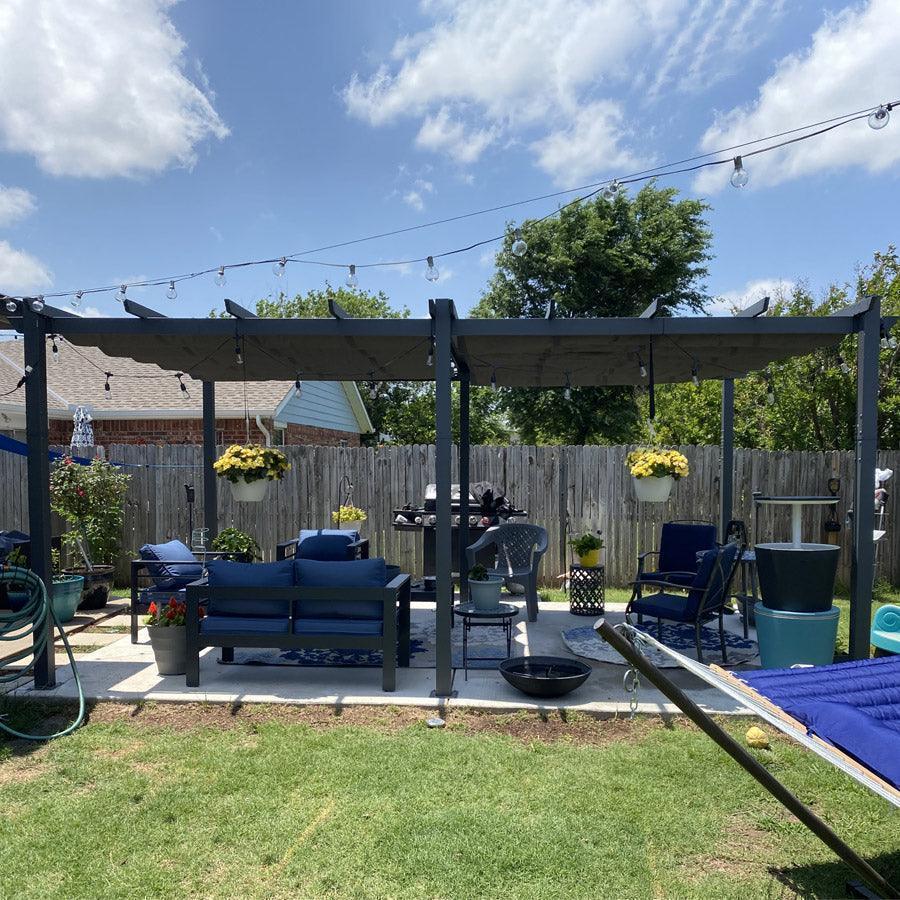 PURPLE LEAF Outdoor Pergola with Retractable Canopy Aluminum Shelter for Porch Garden  Beach Shade Pavilion Pergola Modern Backyard Deck