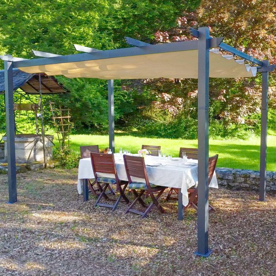 PURPLE LEAF Outdoor Pergola with Retractable Canopy Aluminum Shelter for Porch Garden  Beach Shade Pavilion Pergola Modern Backyard Deck