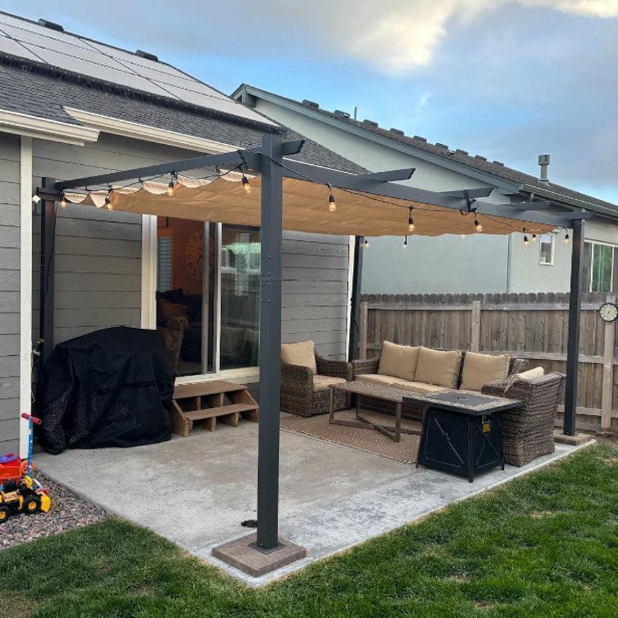 PURPLE LEAF Outdoor Pergola with Retractable Canopy Aluminum Shelter for Porch Garden  Beach Shade Pavilion Pergola Modern Backyard Deck