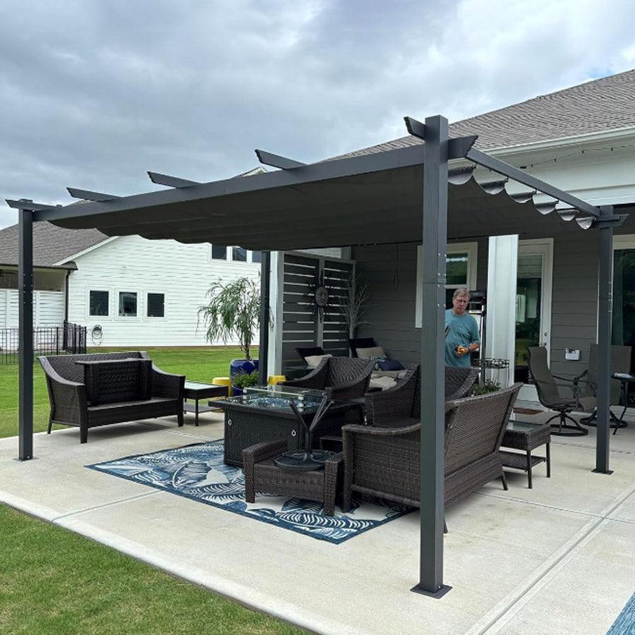 PURPLE LEAF Outdoor Pergola with Retractable Canopy Aluminum Shelter for Porch Garden  Beach Shade Pavilion Pergola Modern Backyard Deck