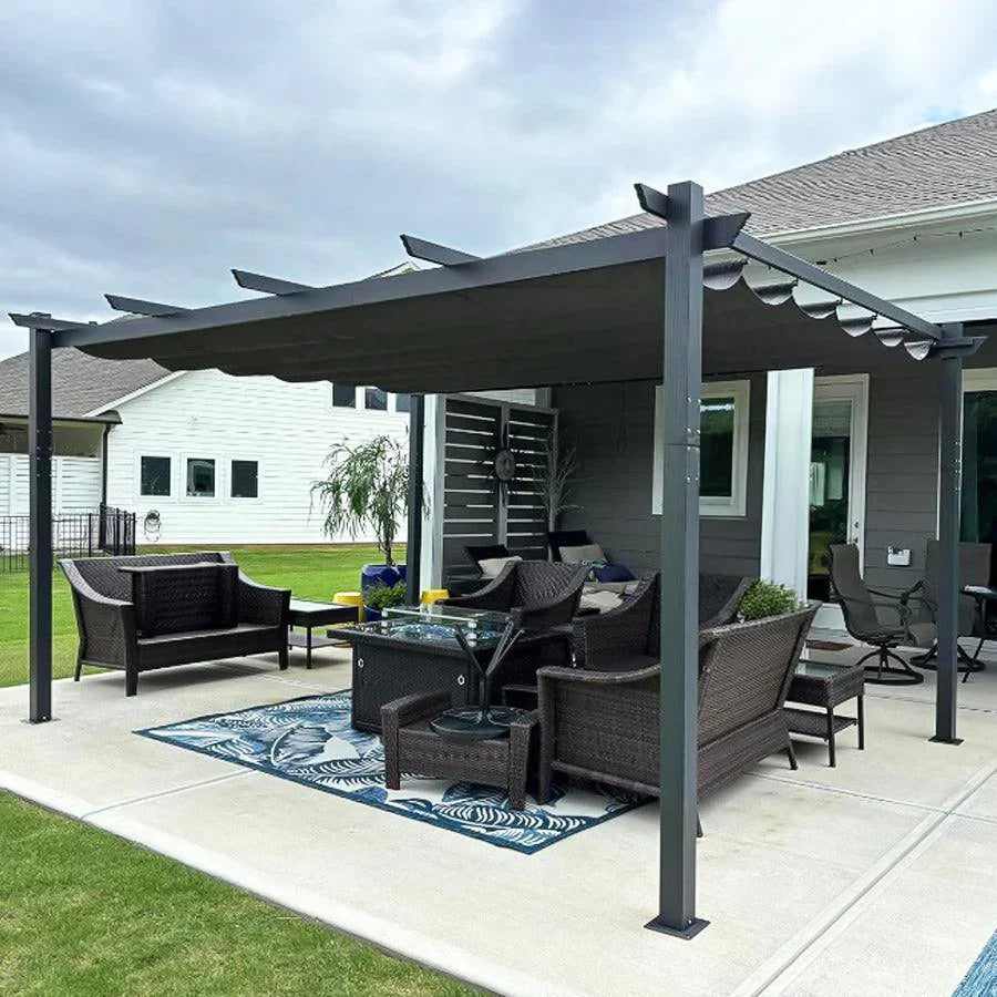 PURPLE LEAF Outdoor Pergola with Retractable Canopy Aluminum Shelter for Porch Garden  Beach Shade Pavilion Pergola Modern Backyard Deck