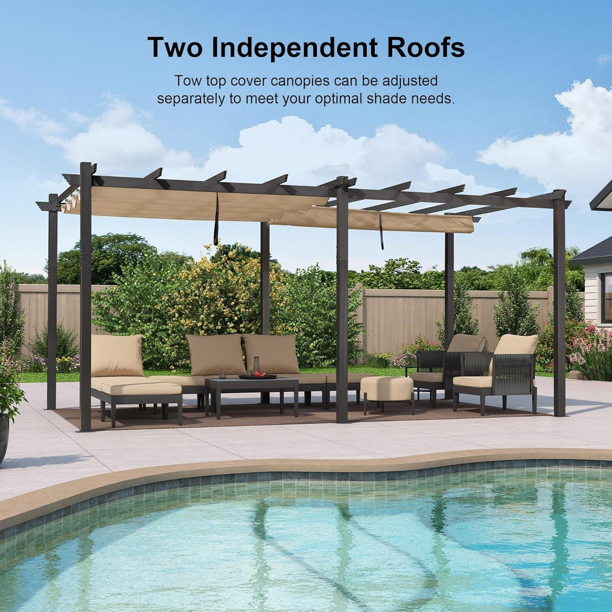 PURPLE LEAF Outdoor Pergola with Retractable Canopy Aluminum Shelter for Porch Garden  Beach Shade Pavilion Pergola Modern Backyard Deck