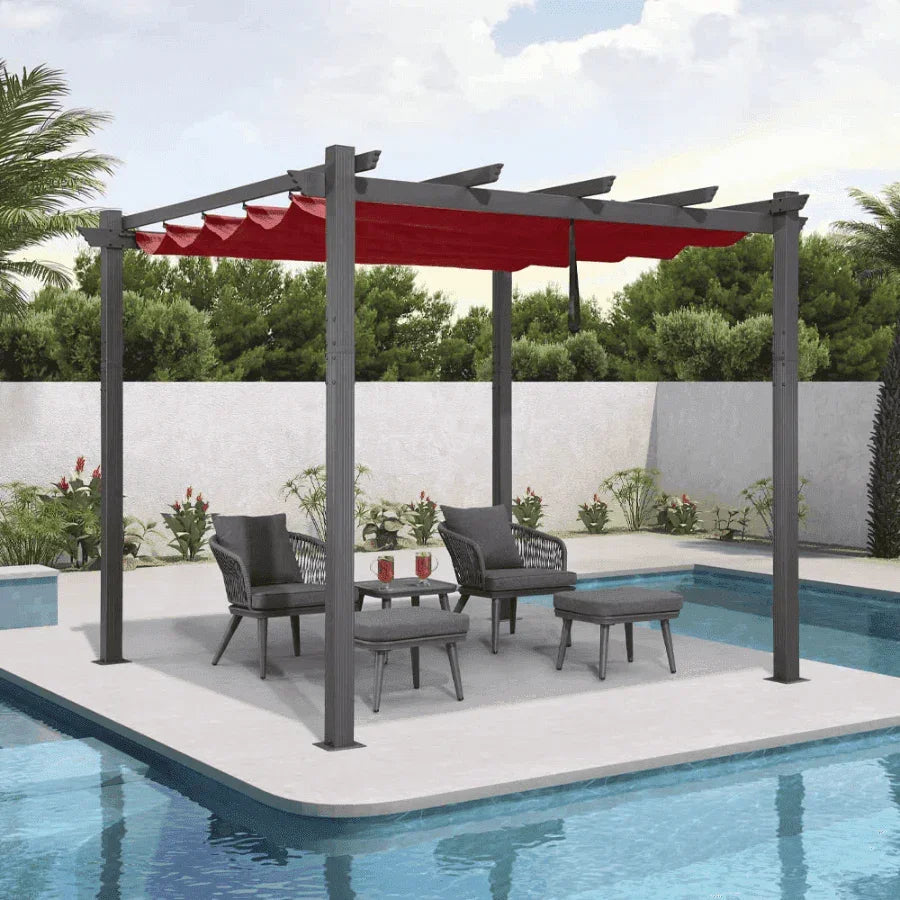 PURPLE LEAF Outdoor Pergola with Retractable Canopy Aluminum Shelter for Porch Garden  Beach Shade Pavilion Pergola Modern Backyard Deck