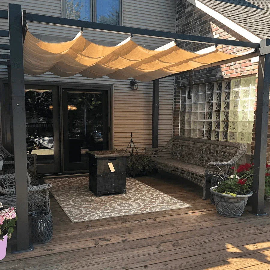 PURPLE LEAF Outdoor Pergola with Retractable Canopy Aluminum Shelter for Porch Garden  Beach Shade Pavilion Pergola Modern Backyard Deck