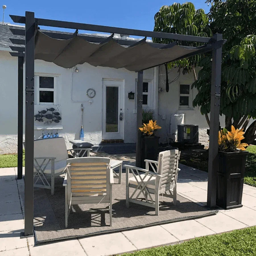 PURPLE LEAF Outdoor Pergola with Retractable Canopy Aluminum Shelter for Porch Garden  Beach Shade Pavilion Pergola Modern Backyard Deck