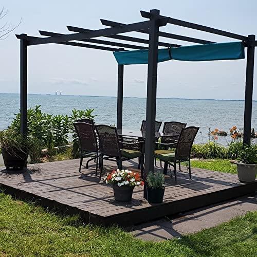PURPLE LEAF Outdoor Pergola with Retractable Canopy Aluminum Shelter for Porch Garden  Beach Shade Pavilion Pergola Modern Backyard Deck
