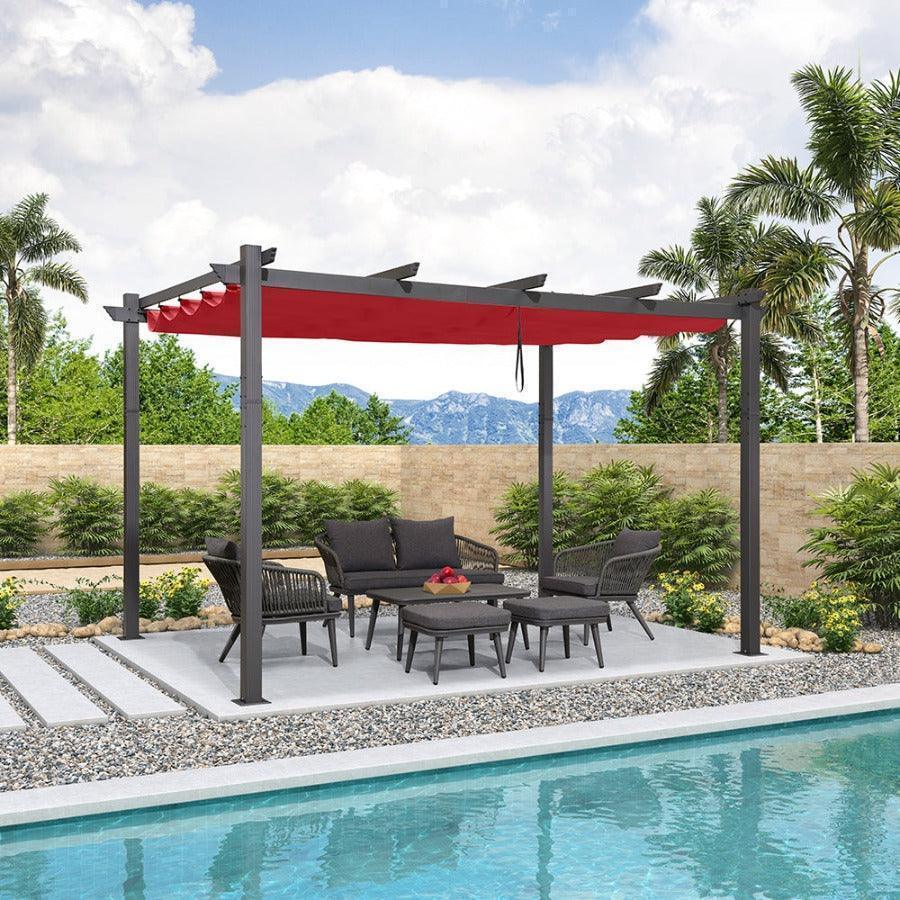 PURPLE LEAF Outdoor Pergola with Retractable Canopy Aluminum Shelter for Porch Garden  Beach Shade Pavilion Pergola Modern Backyard Deck