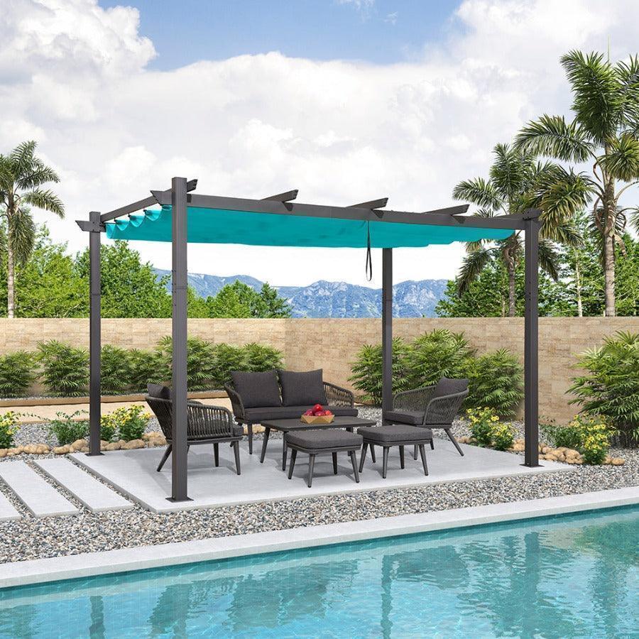 PURPLE LEAF Outdoor Pergola with Retractable Canopy Aluminum Shelter for Porch Garden  Beach Shade Pavilion Pergola Modern Backyard Deck