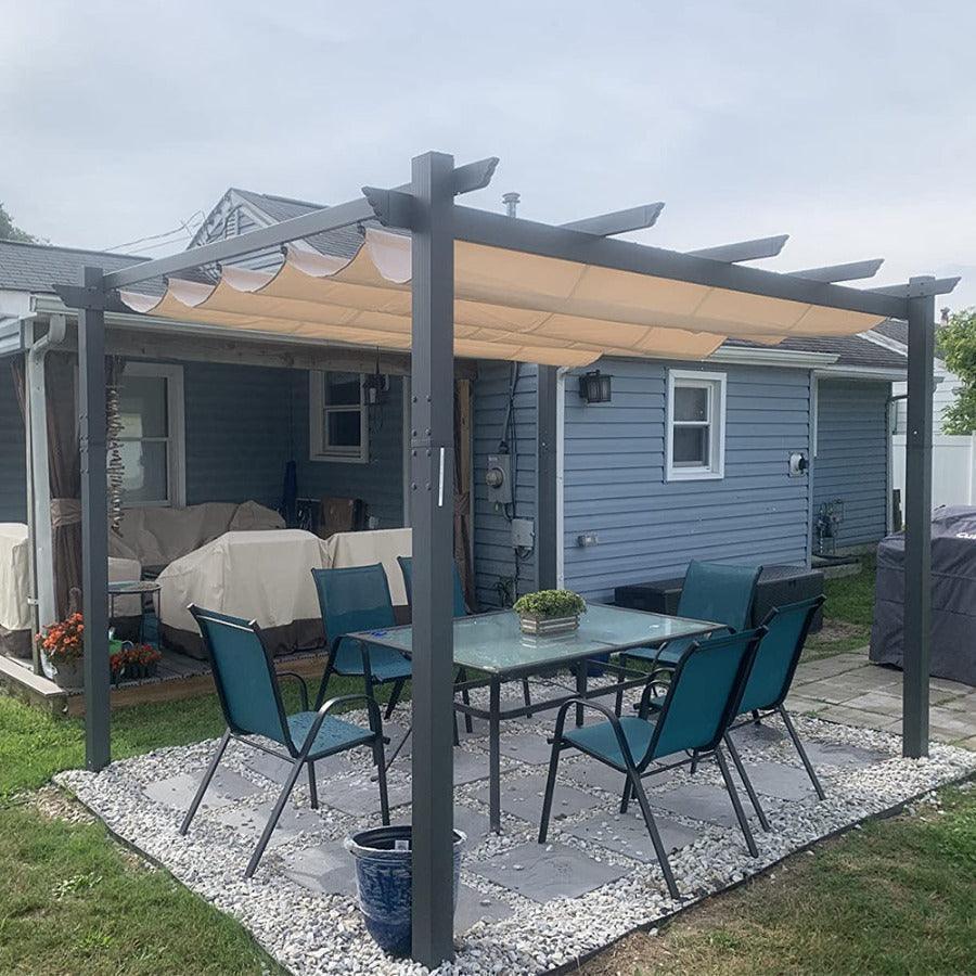 PURPLE LEAF Outdoor Pergola with Retractable Canopy Aluminum Shelter for Porch Garden  Beach Shade Pavilion Pergola Modern Backyard Deck