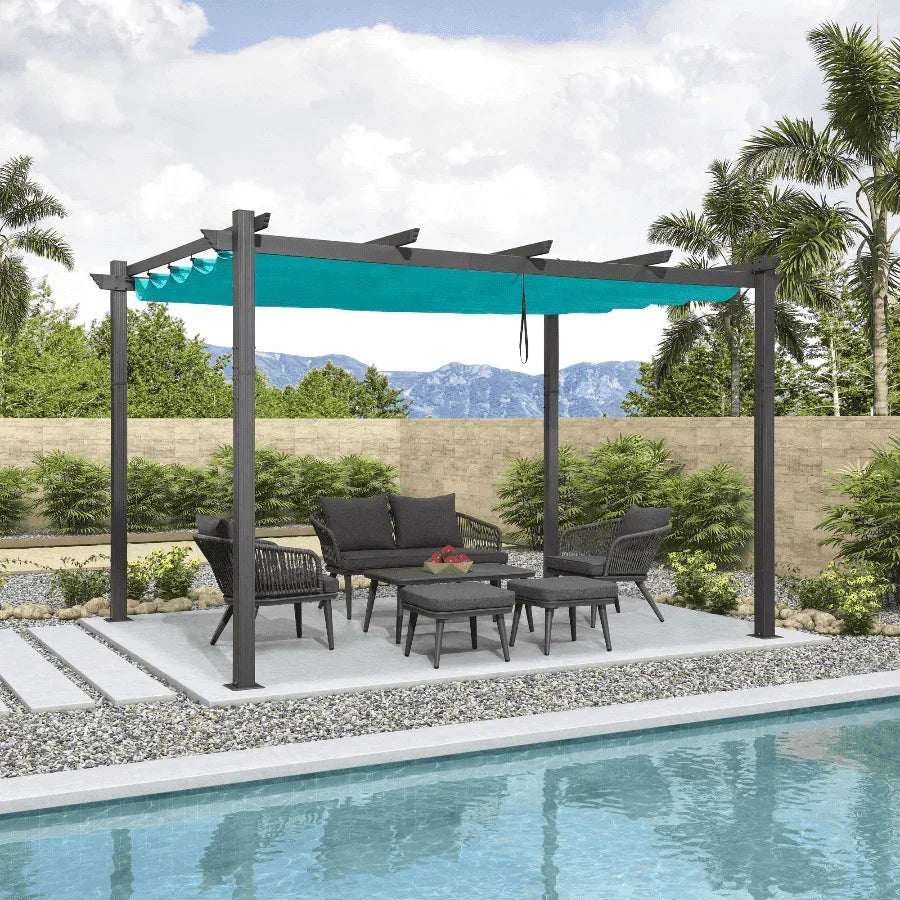 PURPLE LEAF Outdoor Pergola with Retractable Canopy Aluminum Shelter for Porch Garden  Beach Shade Pavilion Pergola Modern Backyard Deck