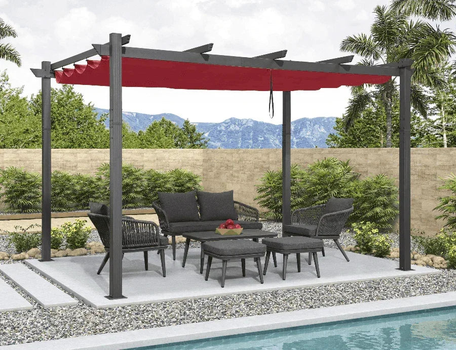 PURPLE LEAF Outdoor Pergola with Retractable Canopy Aluminum Shelter for Porch Garden  Beach Shade Pavilion Pergola Modern Backyard Deck
