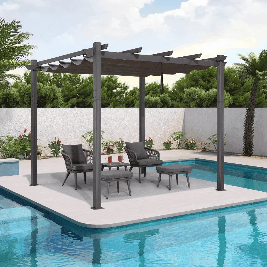 PURPLE LEAF Outdoor Pergola with Retractable Canopy Aluminum Shelter for Porch Garden  Beach Shade Pavilion Pergola Modern Backyard Deck
