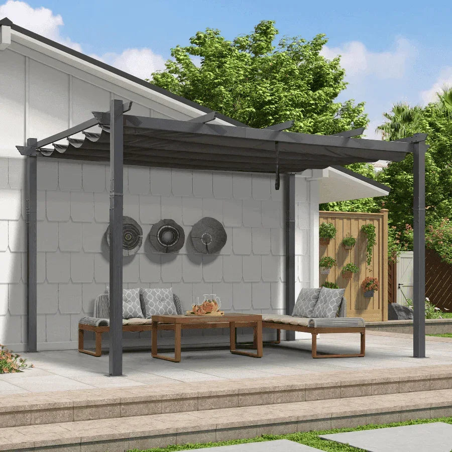 PURPLE LEAF Outdoor Pergola with Retractable Canopy Aluminum Shelter for Porch Garden  Beach Shade Pavilion Pergola Modern Backyard Deck