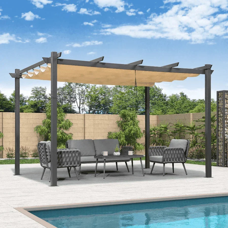 PURPLE LEAF Outdoor Pergola with Retractable Canopy Aluminum Shelter for Porch Garden  Beach Shade Pavilion Pergola Modern Backyard Deck