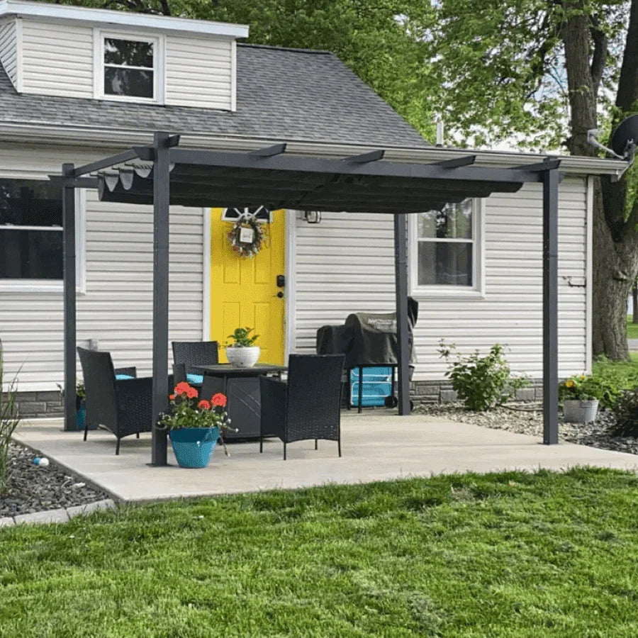 PURPLE LEAF Outdoor Pergola with Retractable Canopy Aluminum Shelter for Porch Garden  Beach Shade Pavilion Pergola Modern Backyard Deck