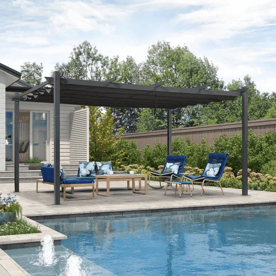 PURPLE LEAF Outdoor Pergola with Retractable Canopy Aluminum Shelter for Porch Garden  Beach Shade Pavilion Pergola Modern Backyard Deck