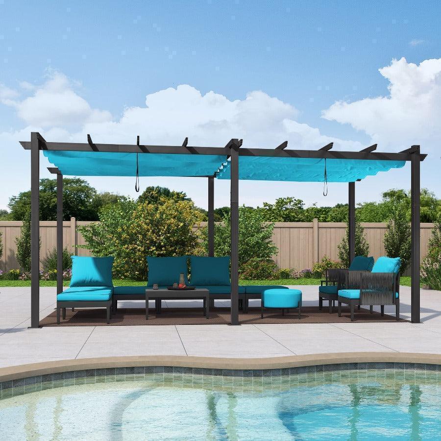 PURPLE LEAF Outdoor Pergola with Retractable Canopy Aluminum Shelter for Porch Garden  Beach Shade Pavilion Pergola Modern Backyard Deck