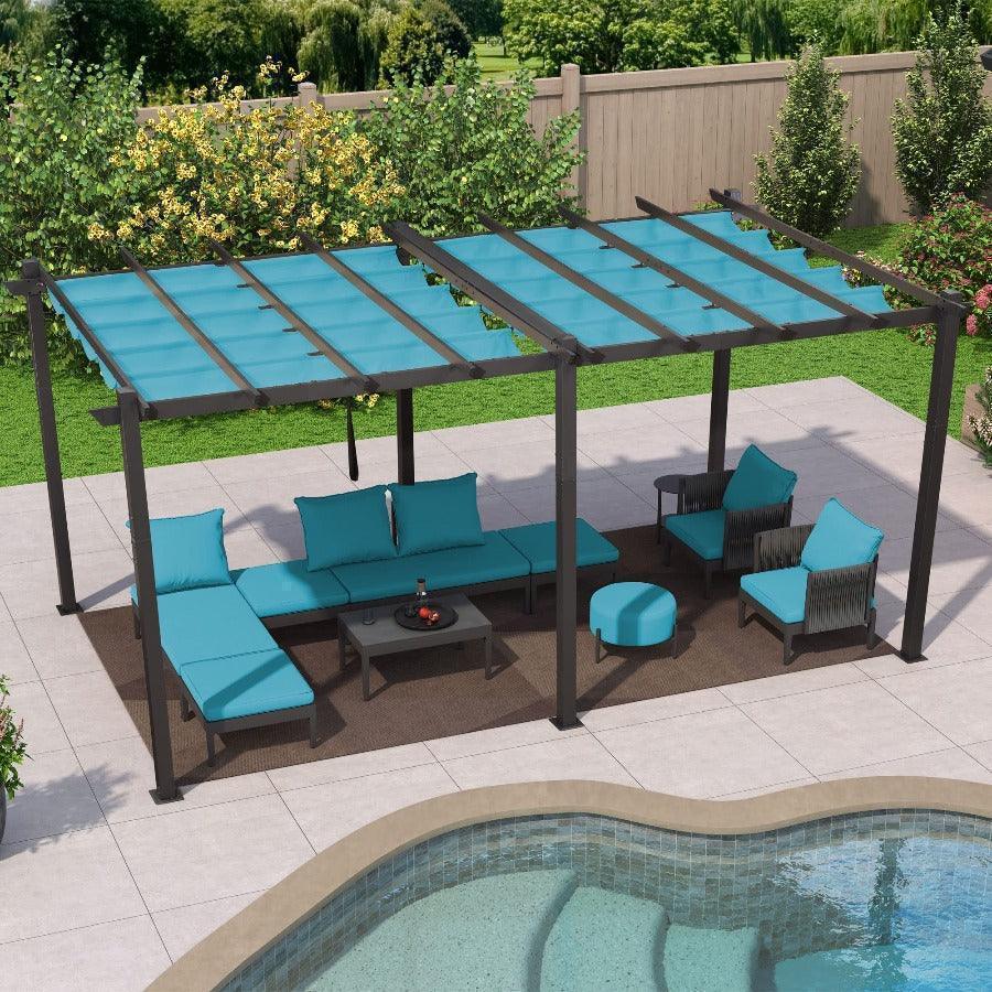 PURPLE LEAF Outdoor Pergola with Retractable Canopy Aluminum Shelter for Porch Garden  Beach Shade Pavilion Pergola Modern Backyard Deck