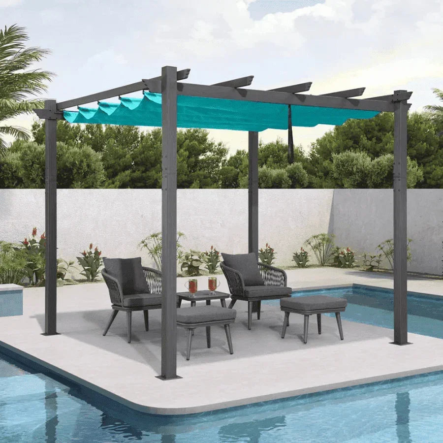 PURPLE LEAF Outdoor Pergola with Retractable Canopy Aluminum Shelter for Porch Garden  Beach Shade Pavilion Pergola Modern Backyard Deck