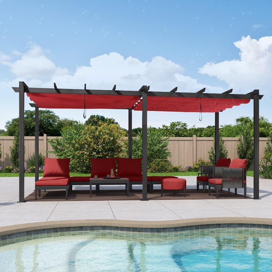 PURPLE LEAF Outdoor Pergola with Retractable Canopy Aluminum Shelter for Porch Garden  Beach Shade Pavilion Pergola Modern Backyard Deck